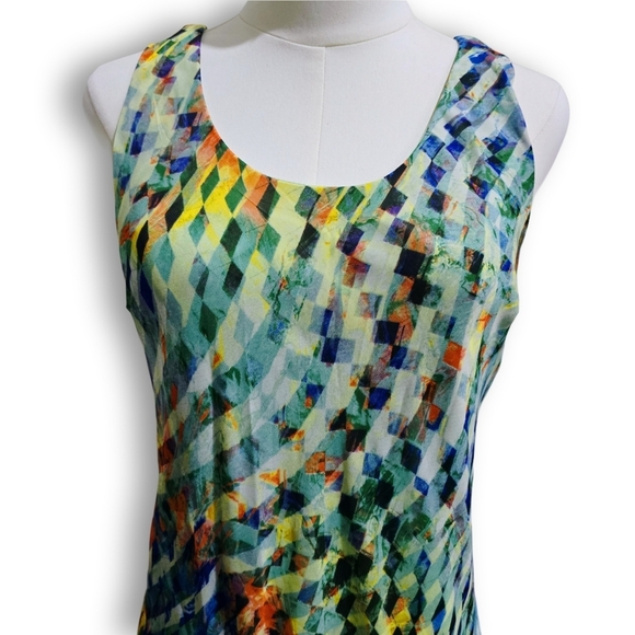 Signature by Robbie Bee ✦ Geometric Midi Dress ✦ Sleeveless Fairy Ruffle Hem 8P - Picture 6 of 16